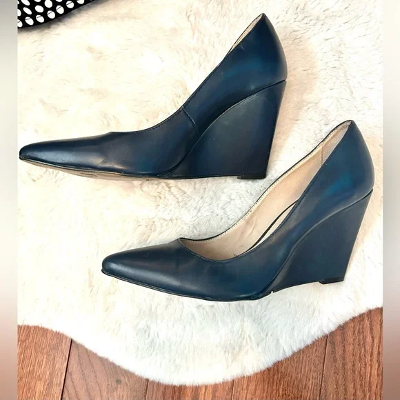 San Marina Navy Wedge Pointed Toe Heels Pump - Picture 5 of 10